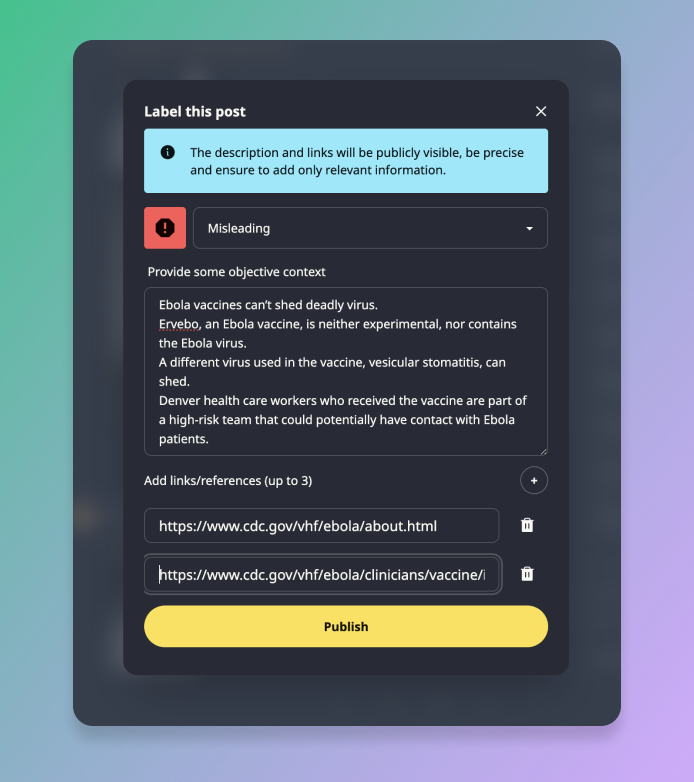 Labeling modal screenshot